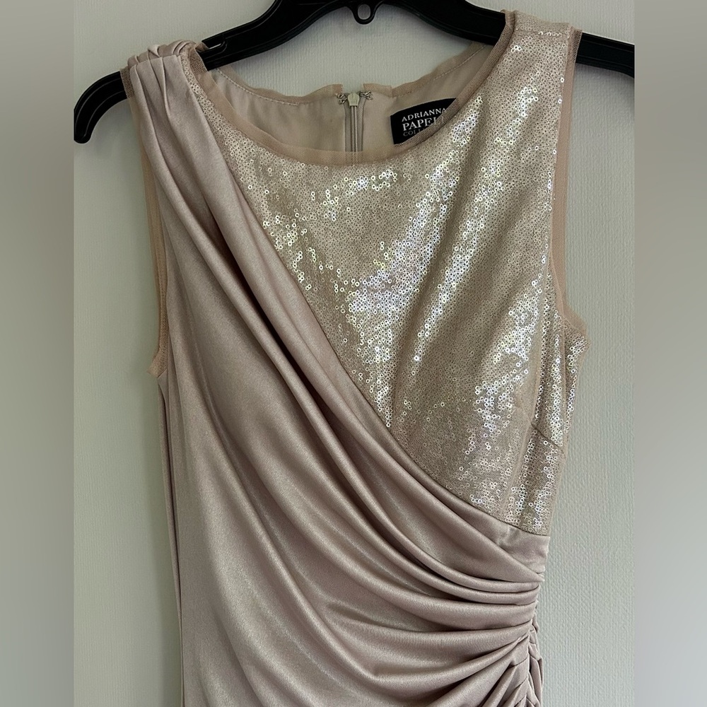ADRIANNA PAPELL Sequin Draped Formal Gown Ethereal Greek Goddess Long Dress Sz 6 - Picture 4 of 16